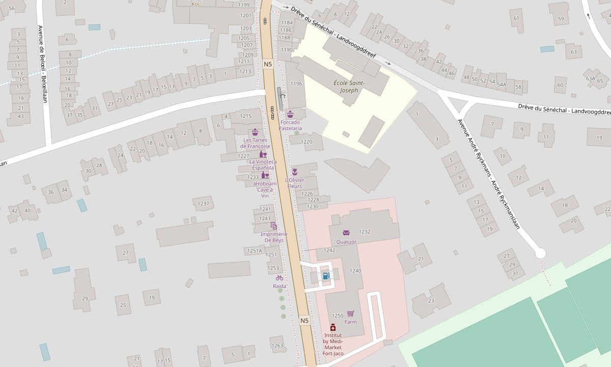 Plan du quartier du Vivier d'Oie : la boucherie au 1224 Chaussée de Waterloo, à Uccle, près de l'arrêt de bus Vivier d'Oie - Diesdelle